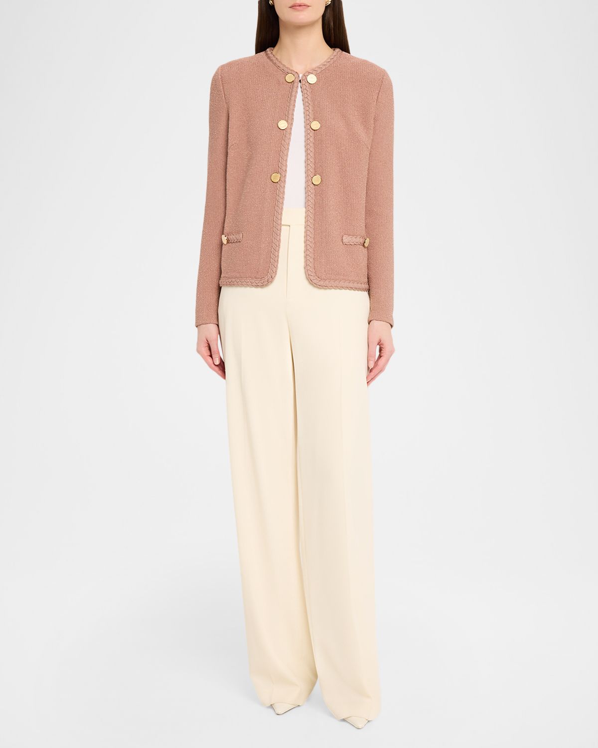 Misook Relaxed Braid-Trim Tweed Jacket