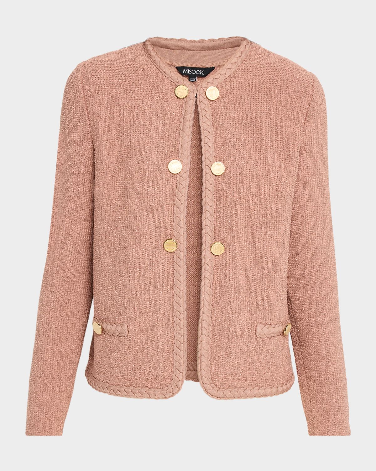 Misook Relaxed Braid-Trim Tweed Jacket