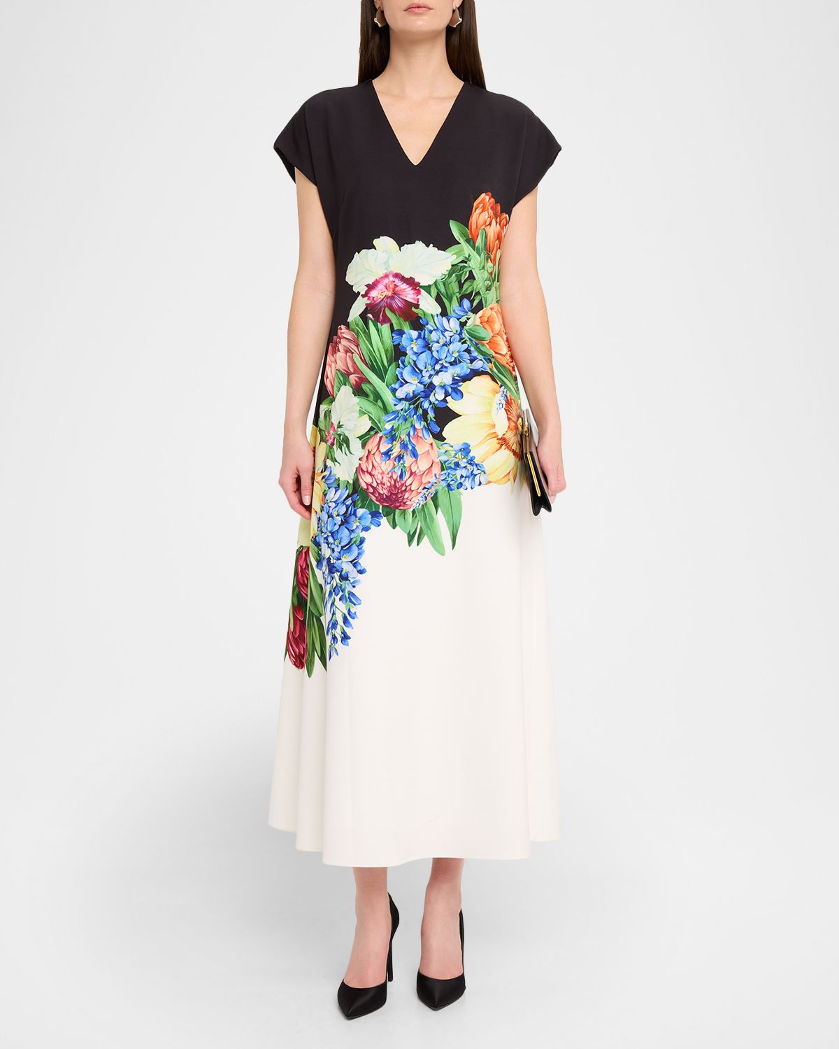 Elie Tahari The Iris Spring Floral-Print Midi Dress