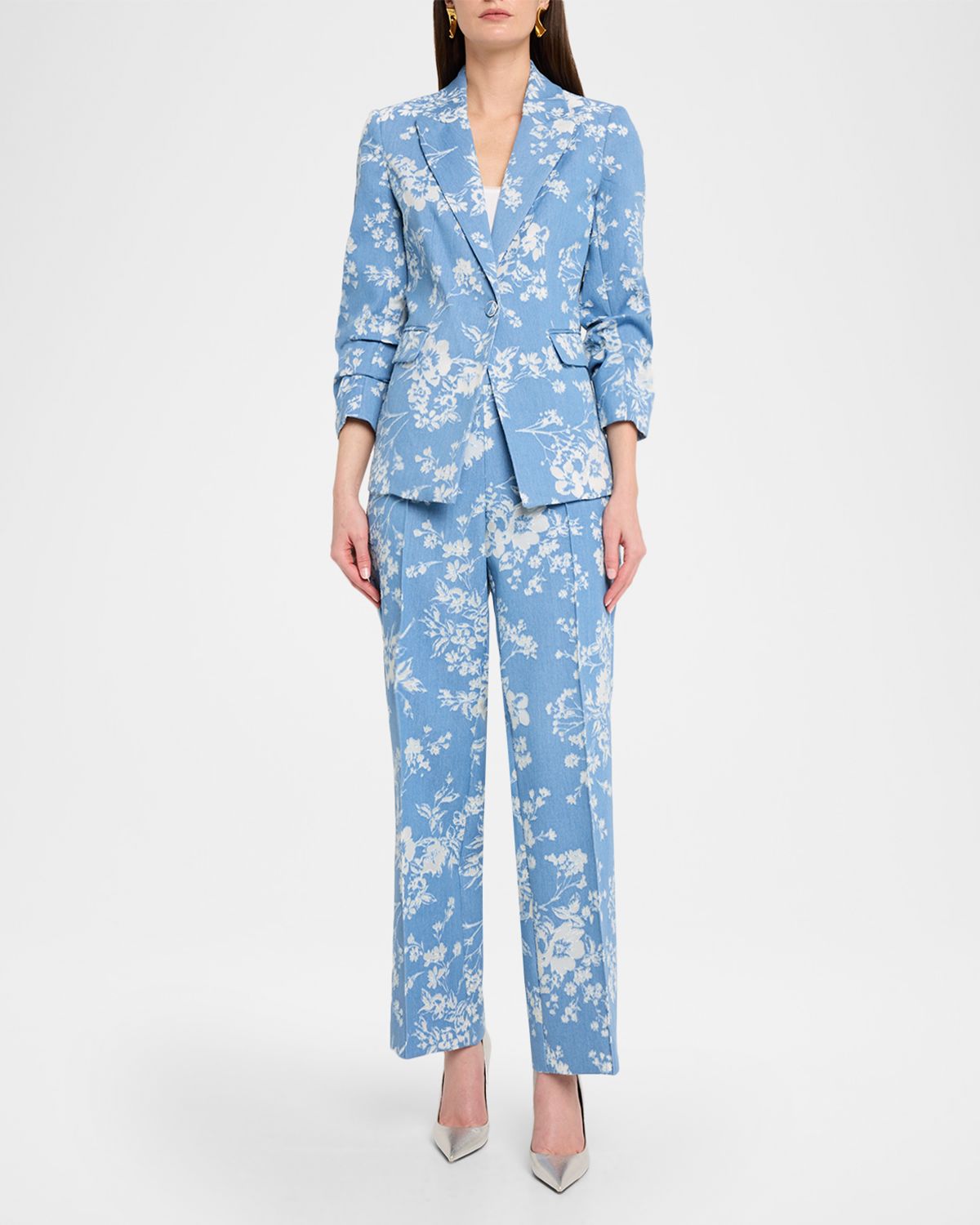 Elie Tahari The Gabby Single-Breasted Floral Denim Jacket