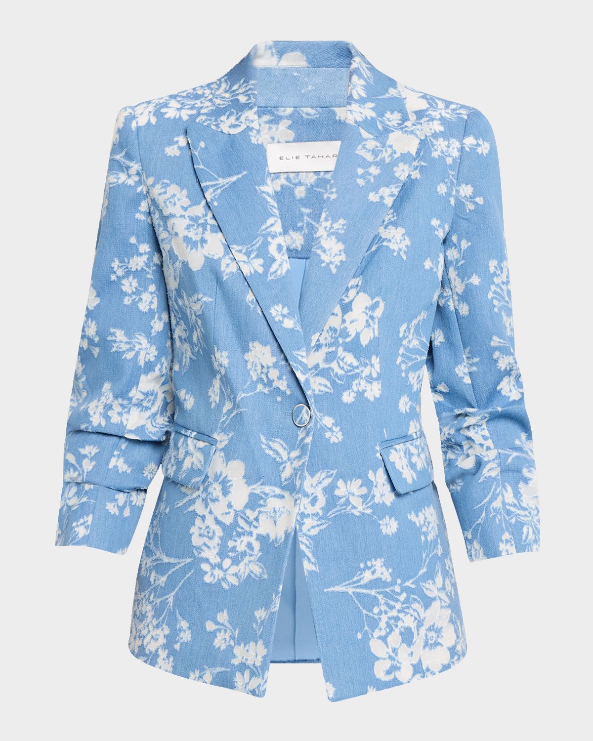 Elie Tahari The Gabby Single-Breasted Floral Denim Jacket