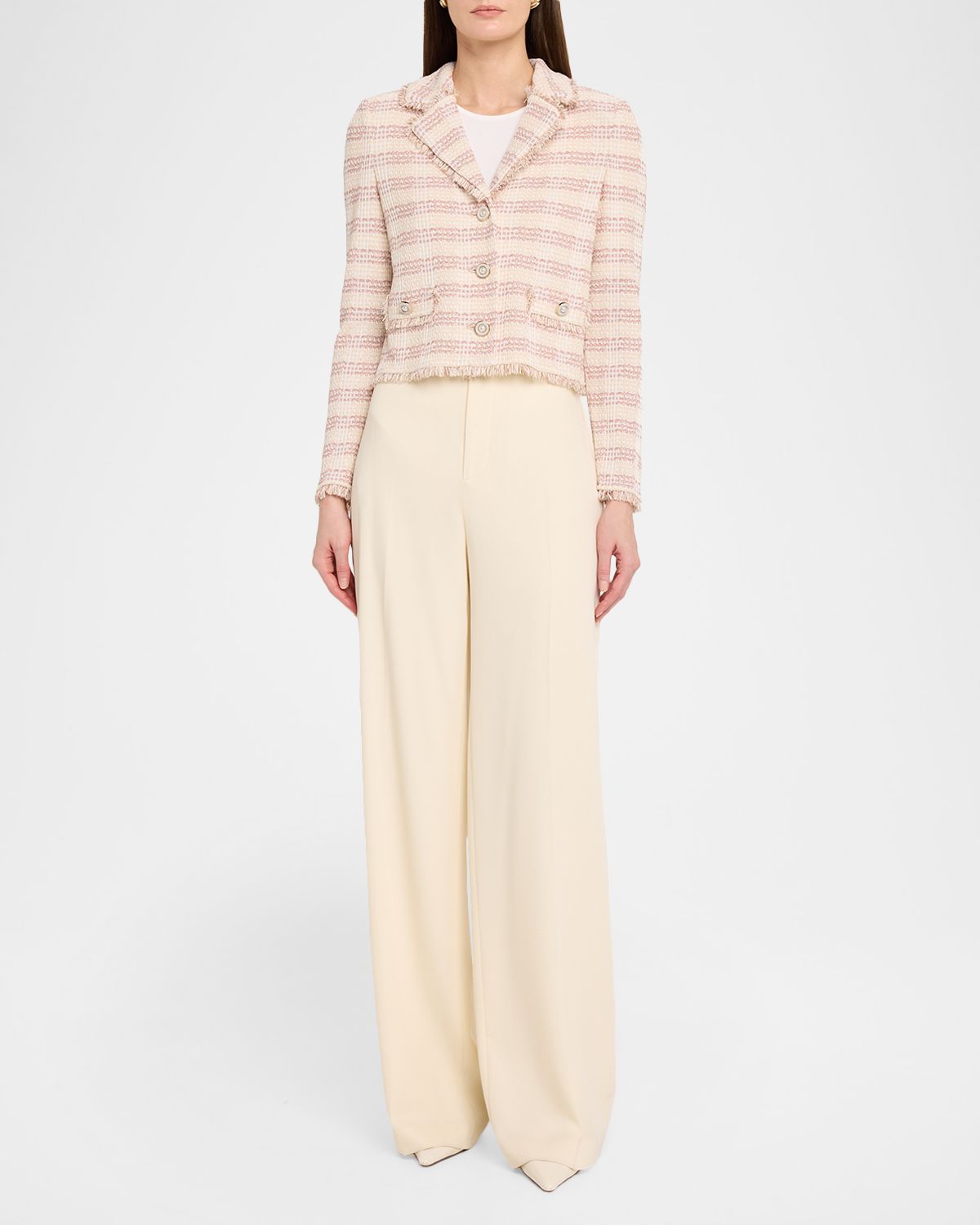 Misook Striped Fringe-Trim Knit Crop Jacket