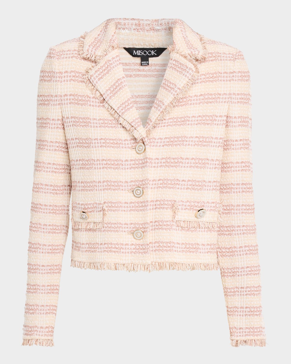 Misook Striped Fringe-Trim Knit Crop Jacket