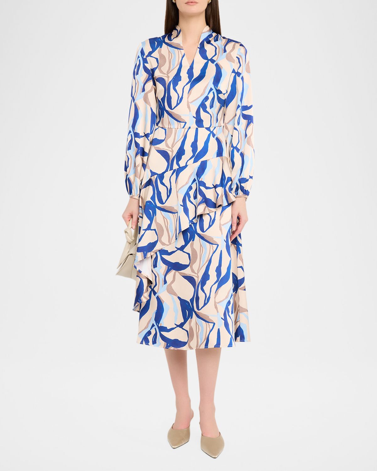 Misook Abstract-Print Crepe De Chine Midi Dress