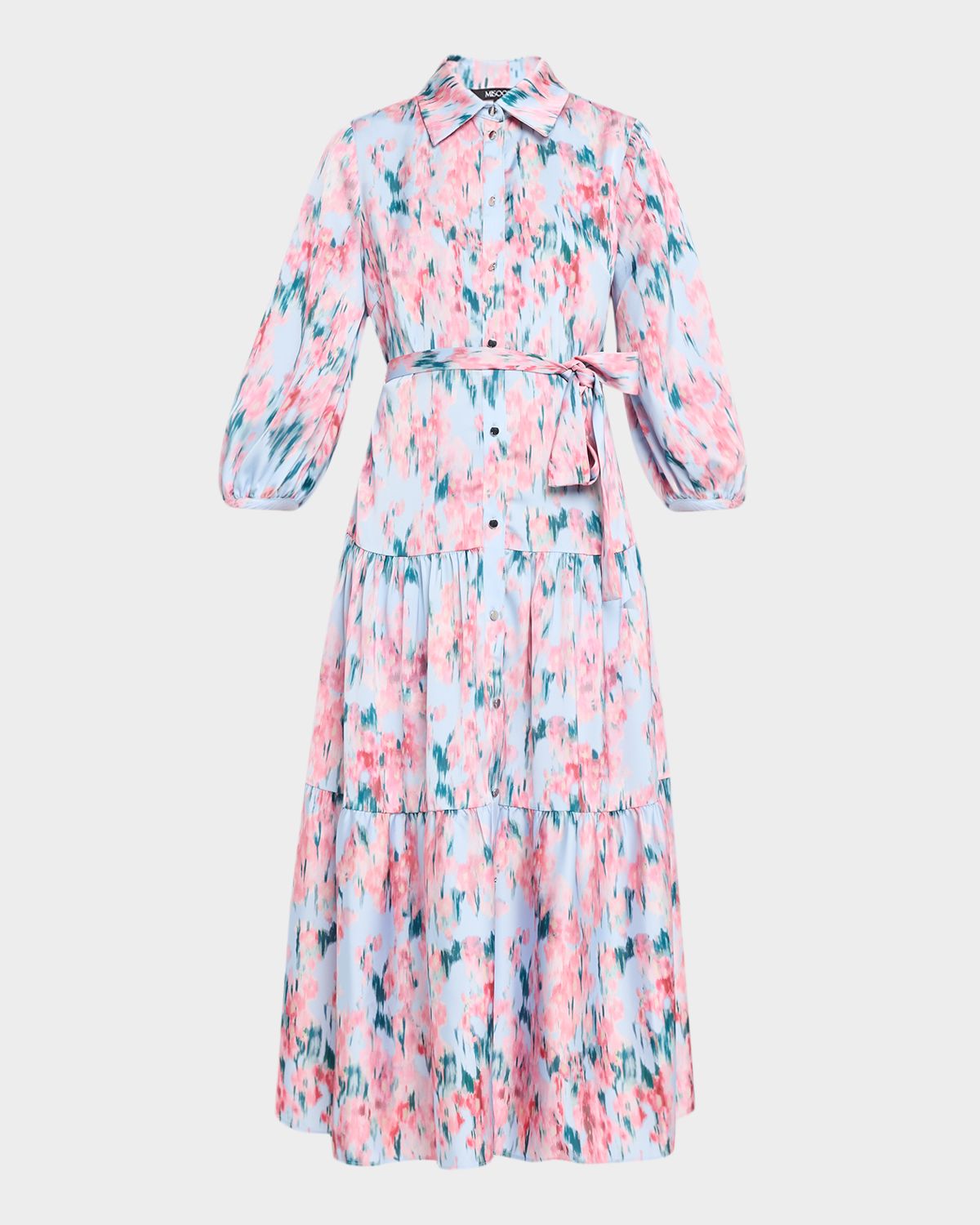 Misook Floral-Print Crepe de Chine Tiered Maxi Dress