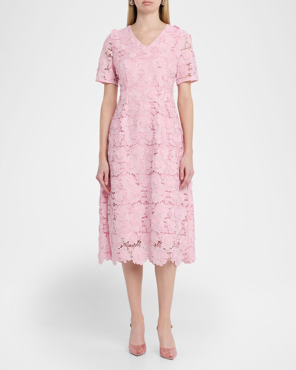 Misook Scalloped A-Line Floral Lace Midi Dress