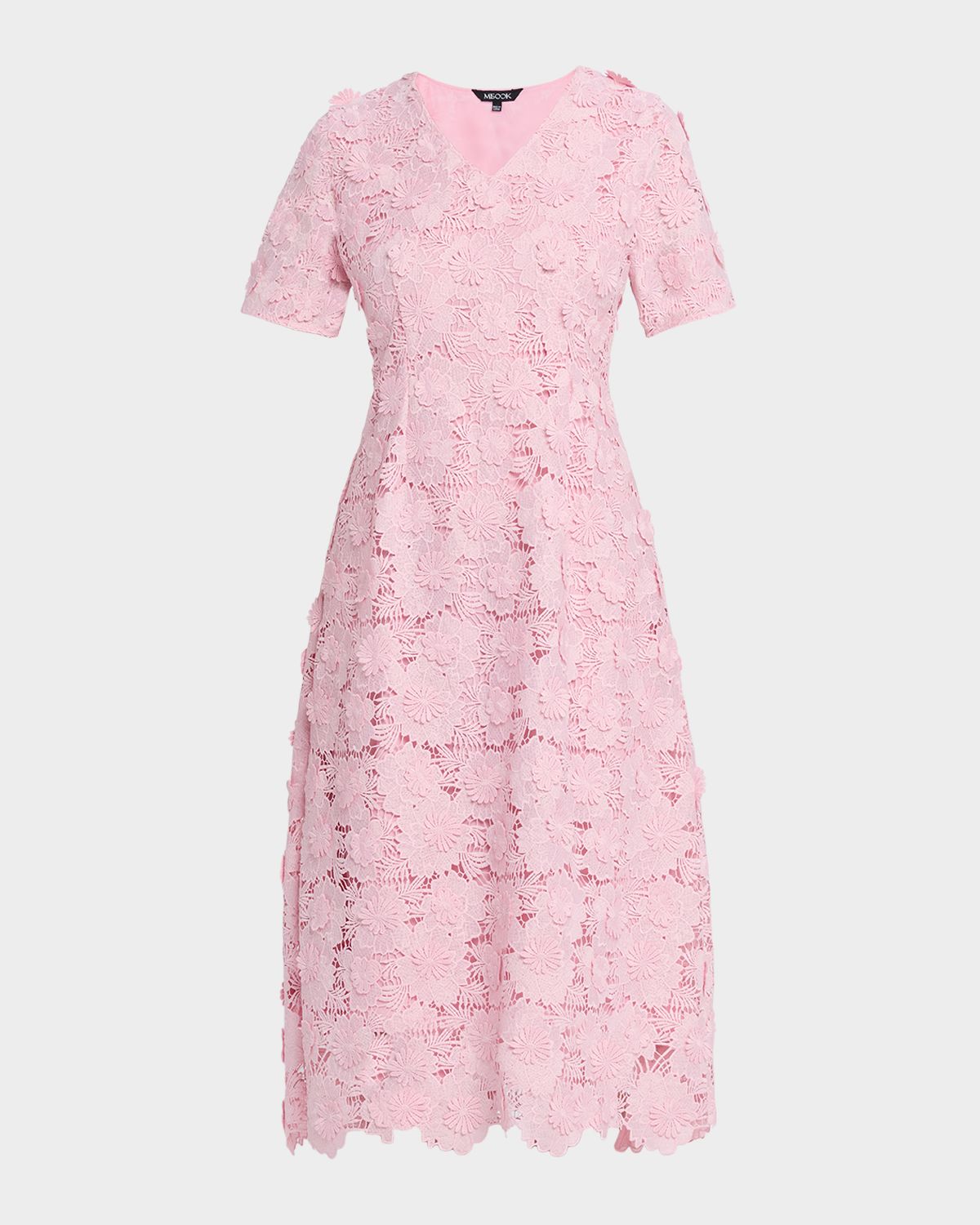 Misook Scalloped A-Line Floral Lace Midi Dress