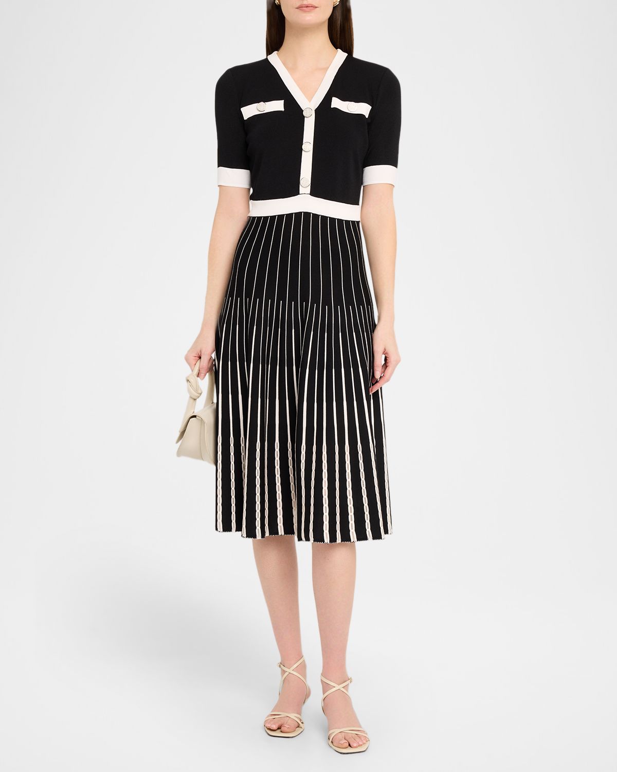 Misook Contrast-Trim Knit Midi Dress