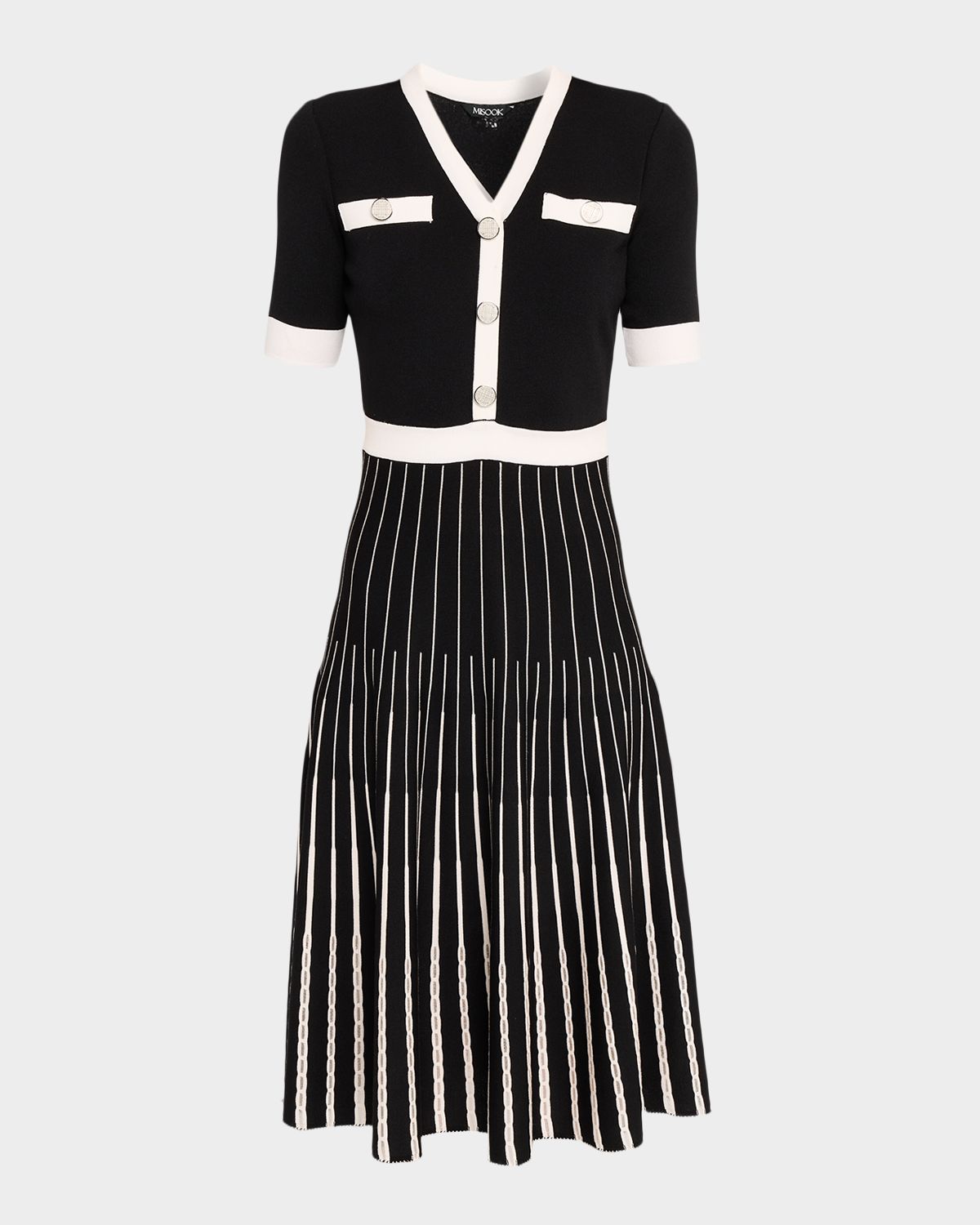 Misook Contrast-Trim Knit Midi Dress
