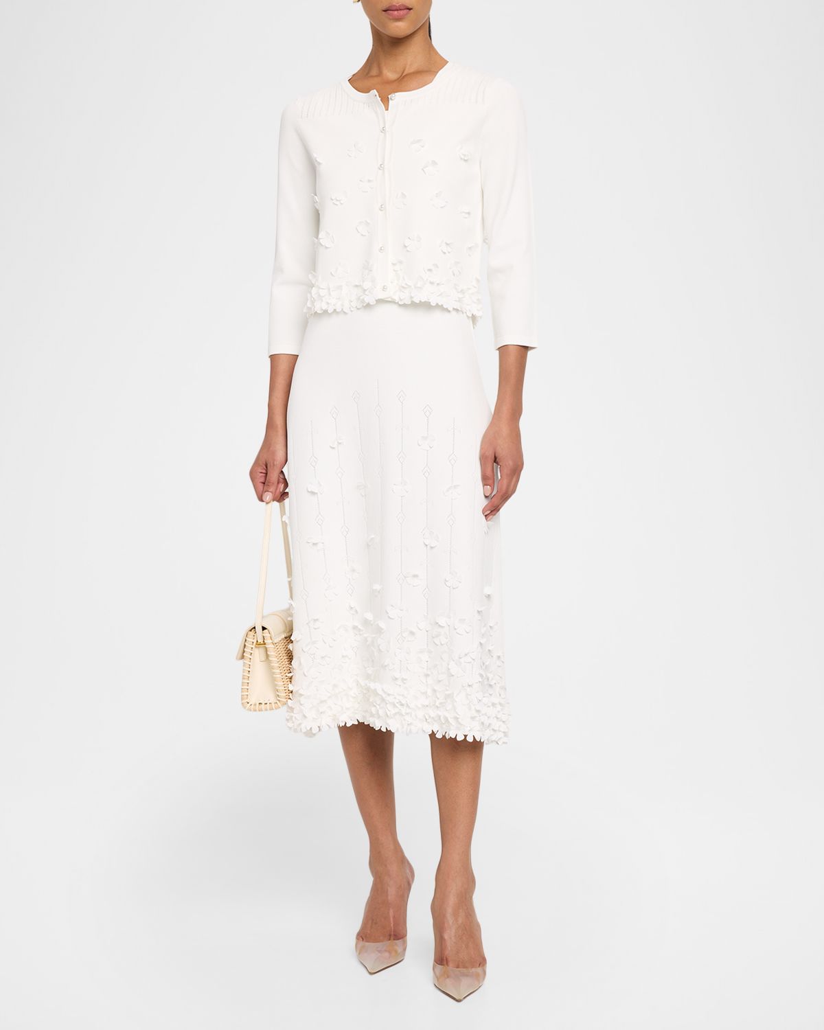 Elie Tahari The Alana Floral Applique Knit Cardigan