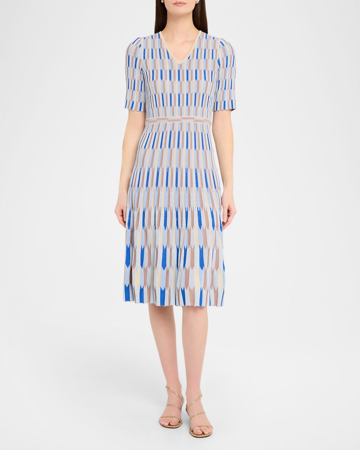 Misook Fit-&-Flare Geometric Soft Knit Midi Dress