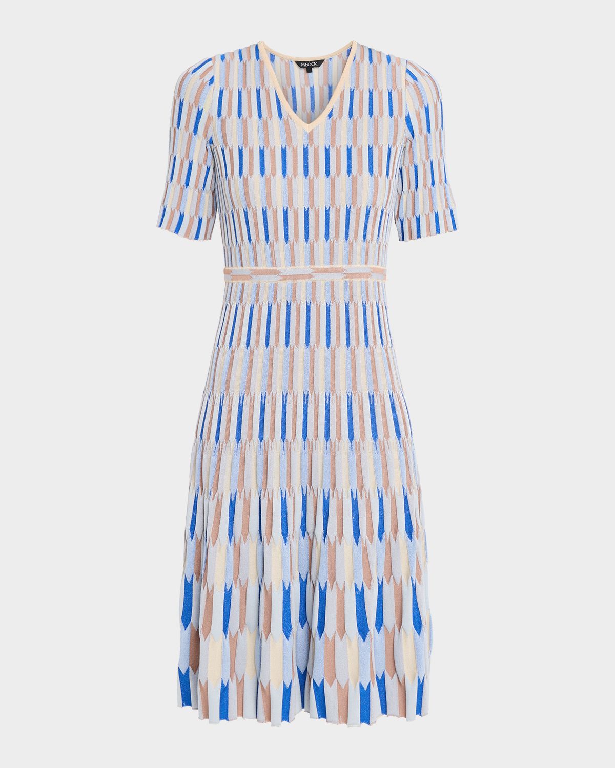 Misook Fit-&-Flare Geometric Soft Knit Midi Dress