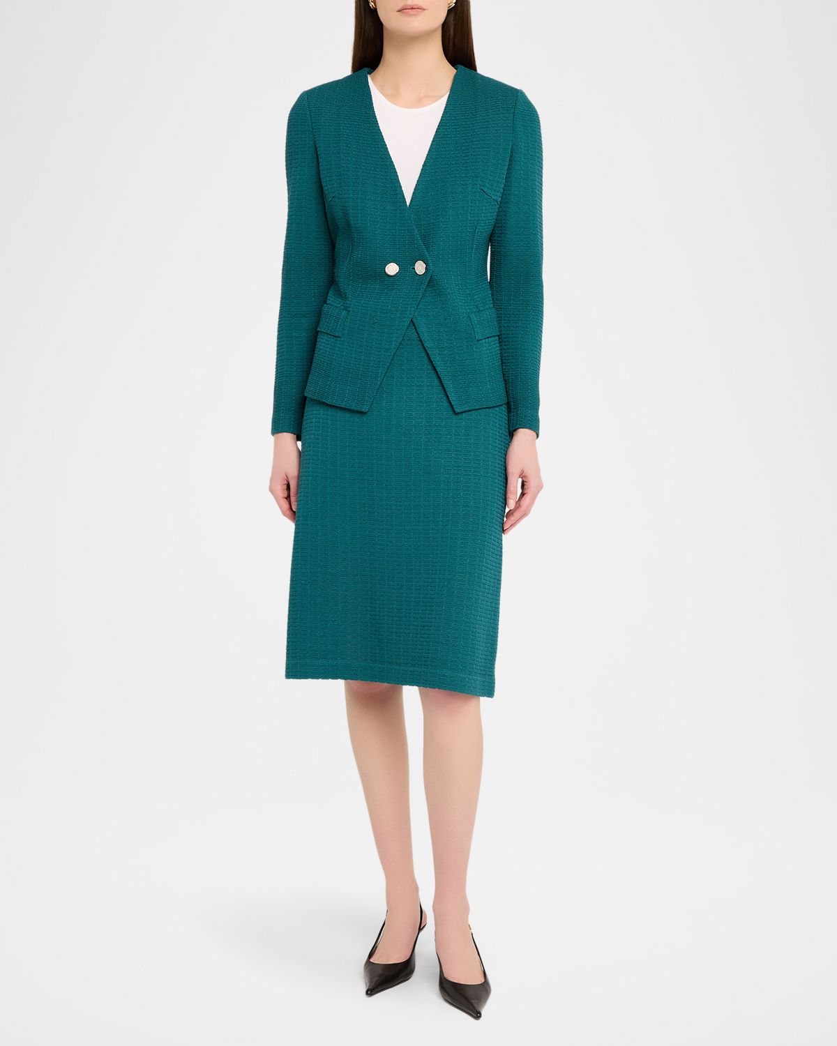 Misook Tailored Double-Breasted Knit Jacket