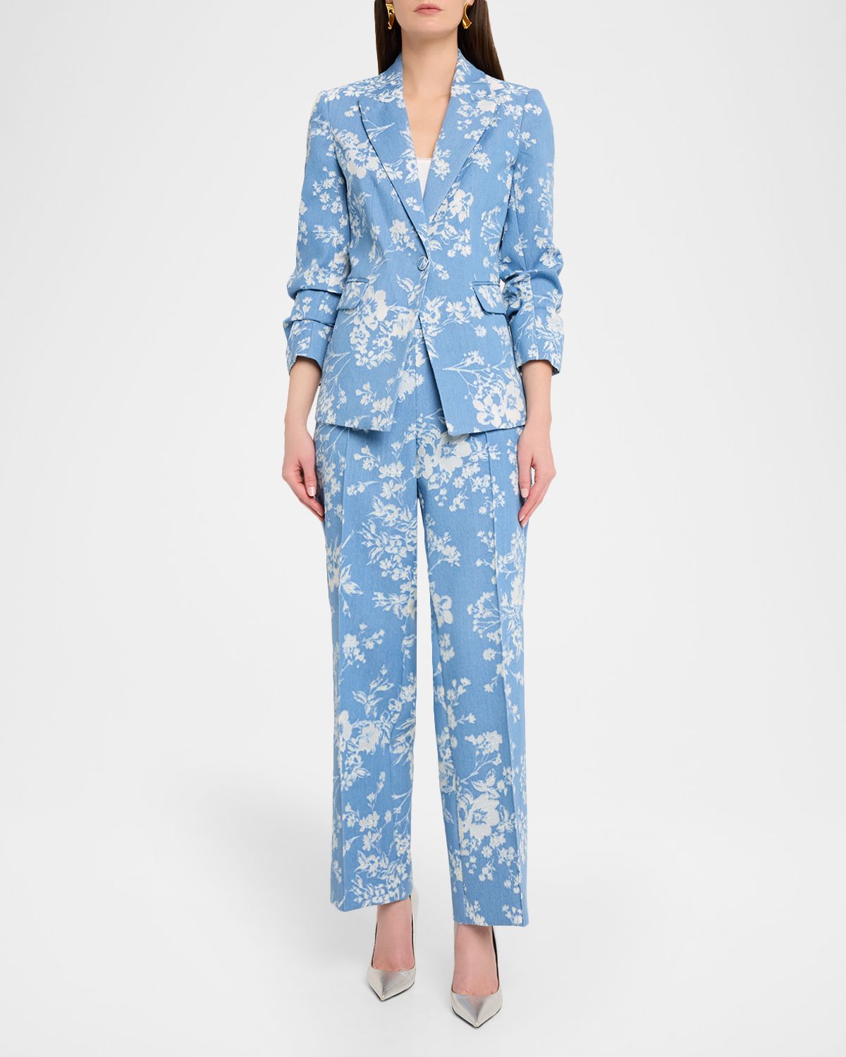 Elie Tahari The Gabby Straight-Leg Floral Denim Pants