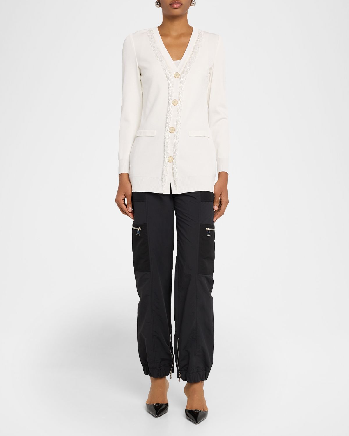 Misook Heritage Bead-Trim Flat Knit Cardigan