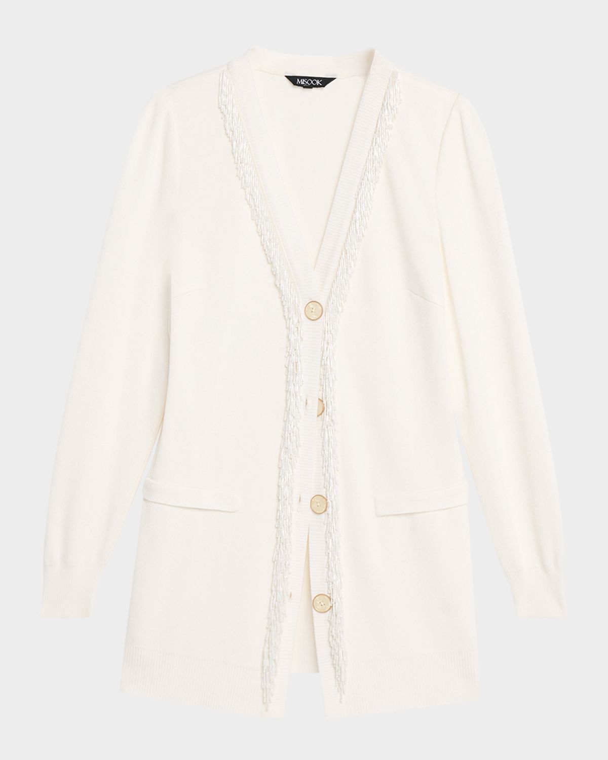 Misook Heritage Bead-Trim Flat Knit Cardigan