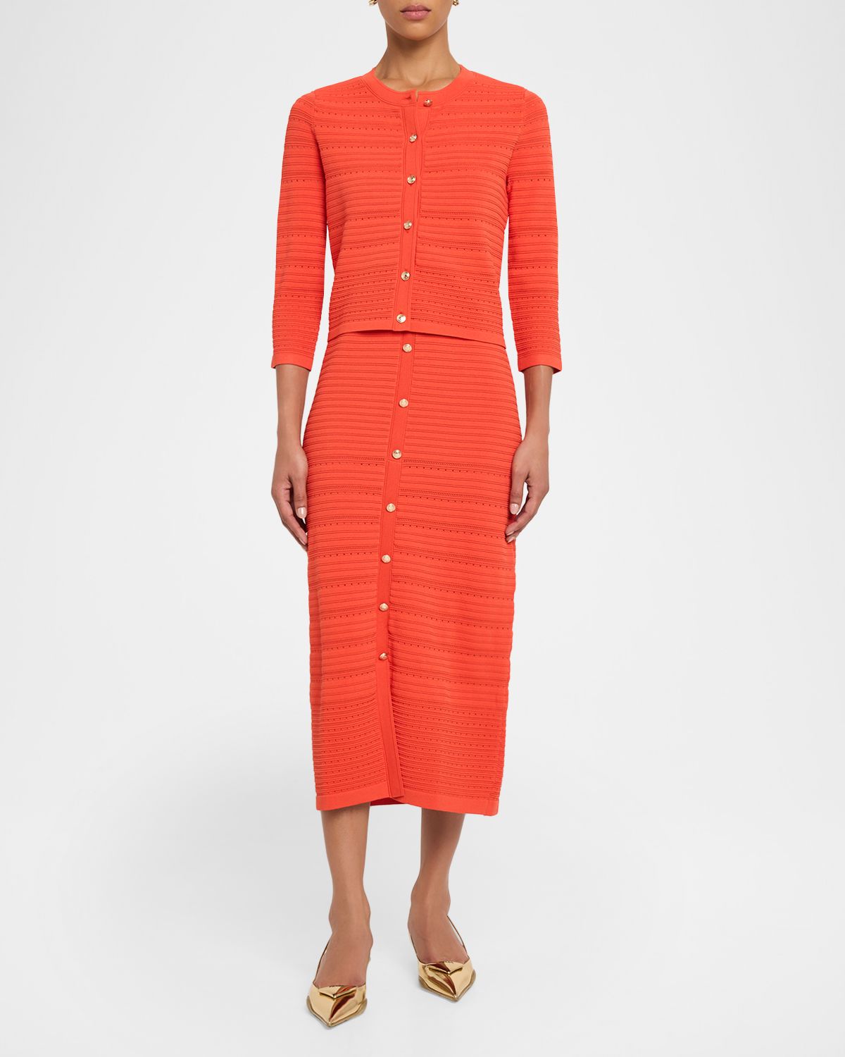 Elie Tahari The Alessandra Pointelle Rib Knit Cardigan