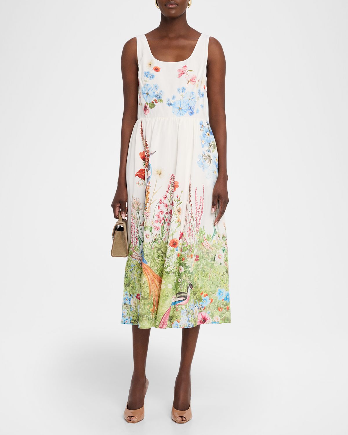 Elie Tahari Marina Floral-Print Linen Midi Dress