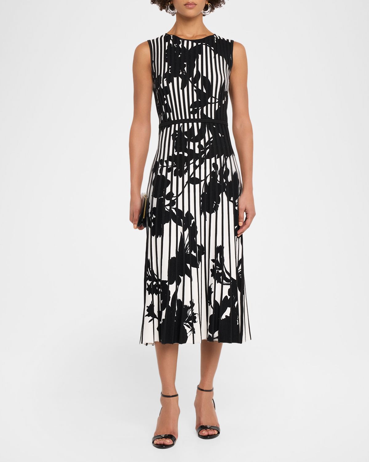 Elie Tahari Alma Floral Pleated Midi-Sweaterdress