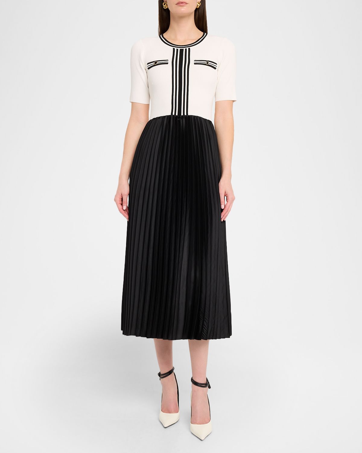 Elie Tahari Mave Pleated Rib Knit Midi Dress