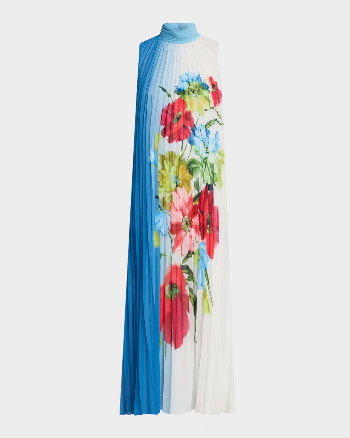 Elie Tahari Reilley Sleeveless Pleated Floral-Print Midi Dress