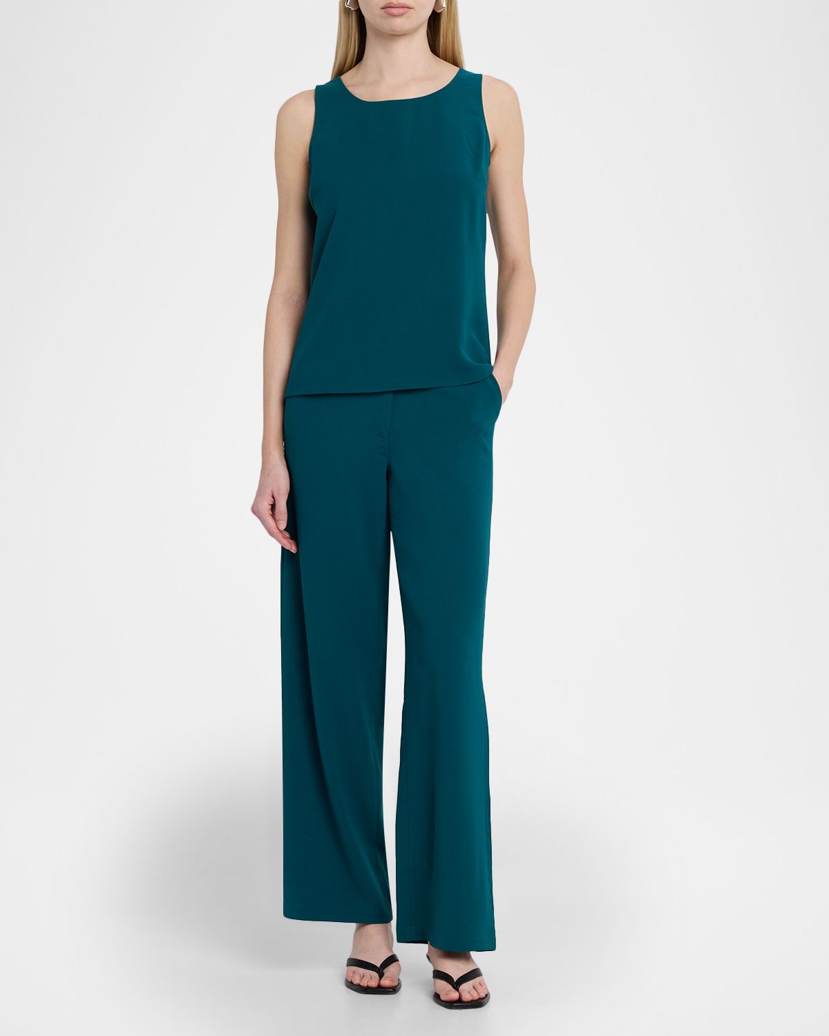 Misook Scoop-Neck Crepe De Chine Tank