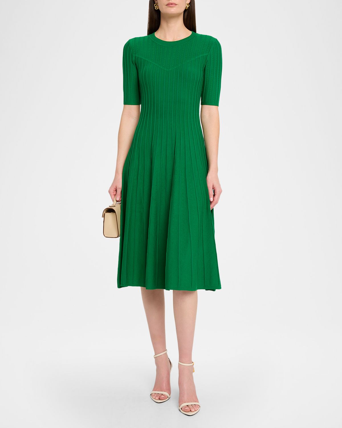 Elie Tahari The Wanda Pointelle Rib Knit Midi Sweater Dress