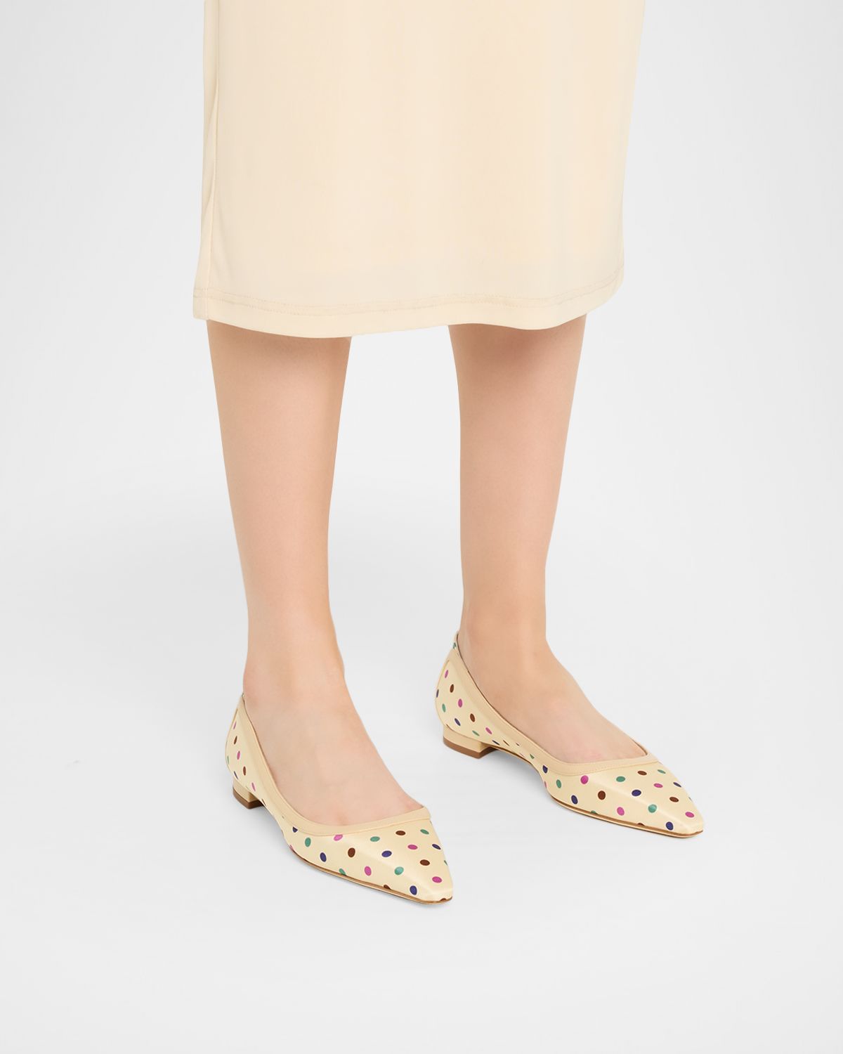 Manolo Blahnik Filotas Polka-Dot Twill Ballerina Flats