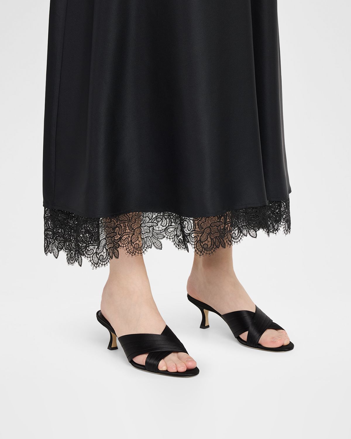 Manolo Blahnik 50mm Vieramul Pleated Satin Kitten-Heel Mule Sandals