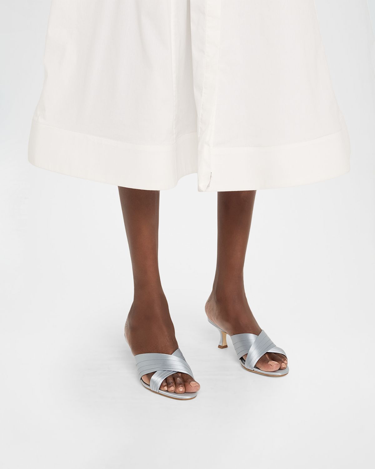 Manolo Blahnik Vieramul Pleated Satin Kitten-Heel Mule Sandals