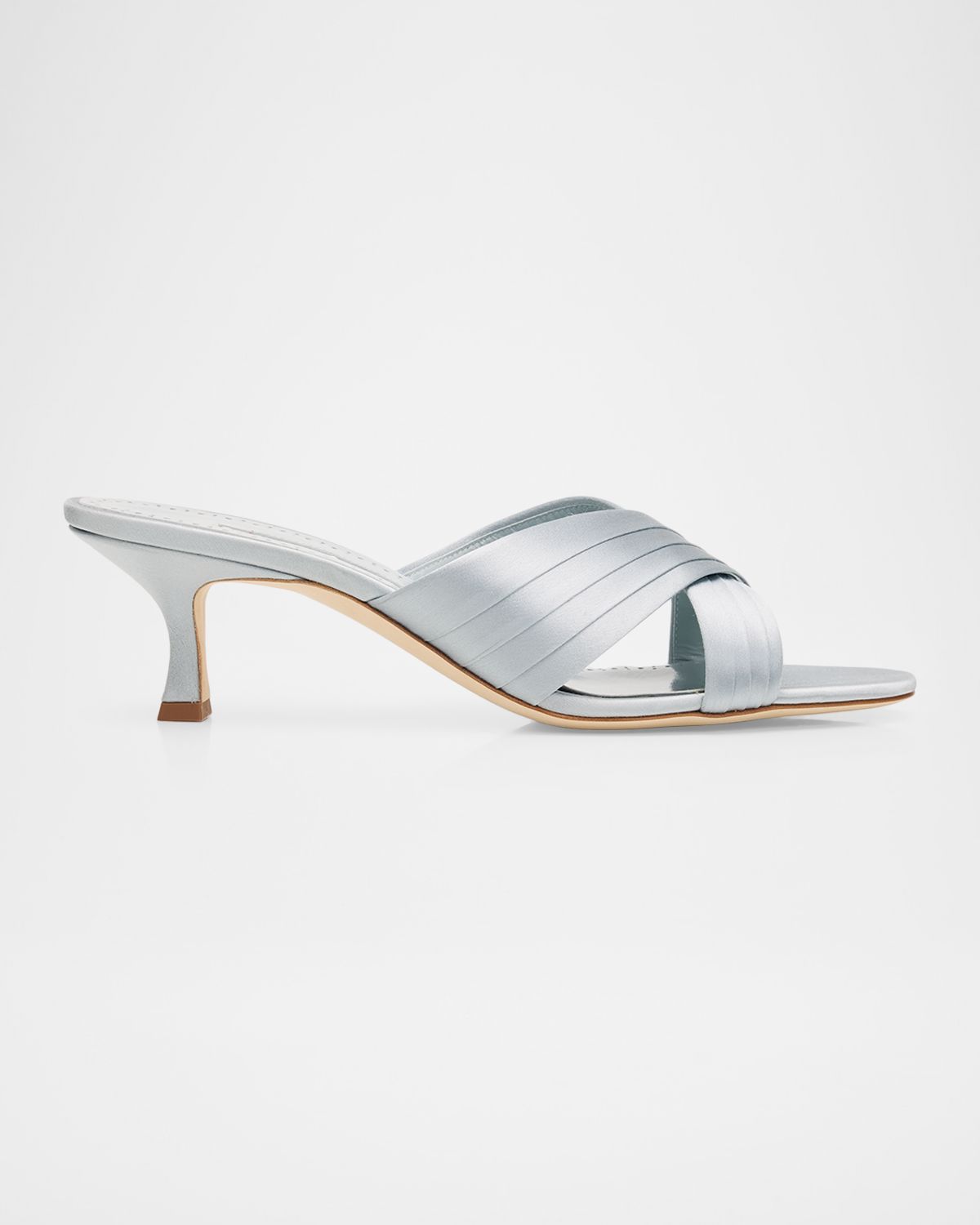 Manolo Blahnik Vieramul Pleated Satin Kitten-Heel Mule Sandals
