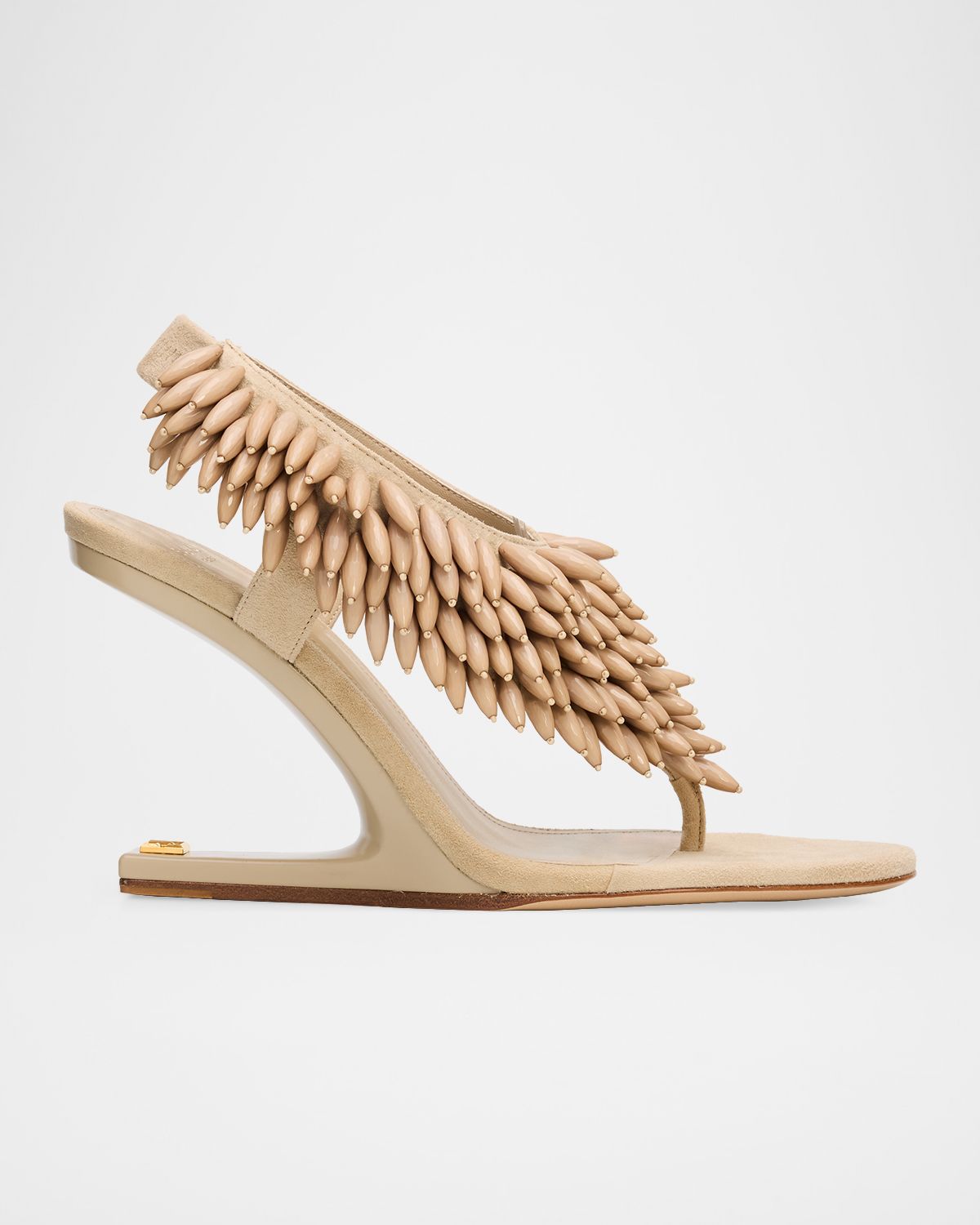 Balmain 95mm No Wedge Beaded Suede Thong Sandals