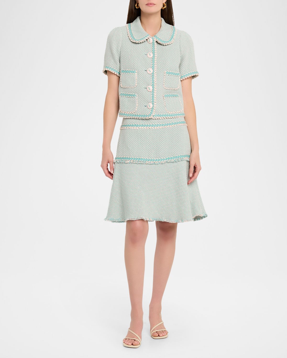 Maison Common Short-Sleeve Cotton Tweed Jacket