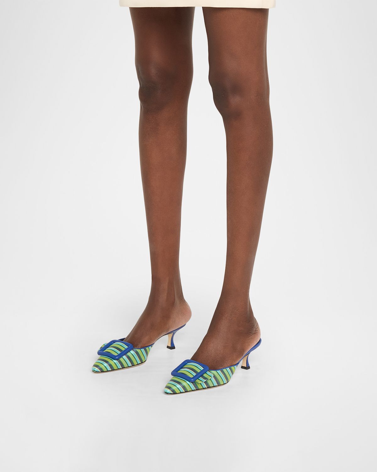 Manolo Blahnik Mayslibi 50mm Striped Mules with Buckle