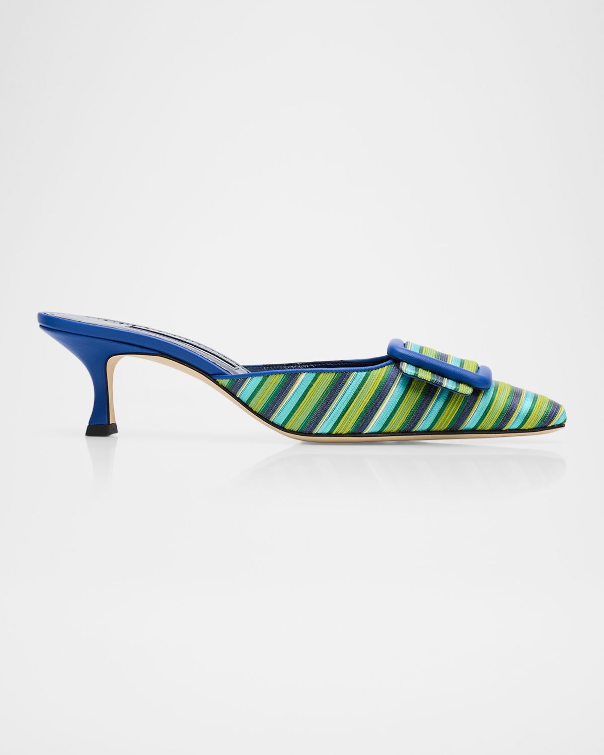 Manolo Blahnik Mayslibi 50mm Striped Mules with Buckle