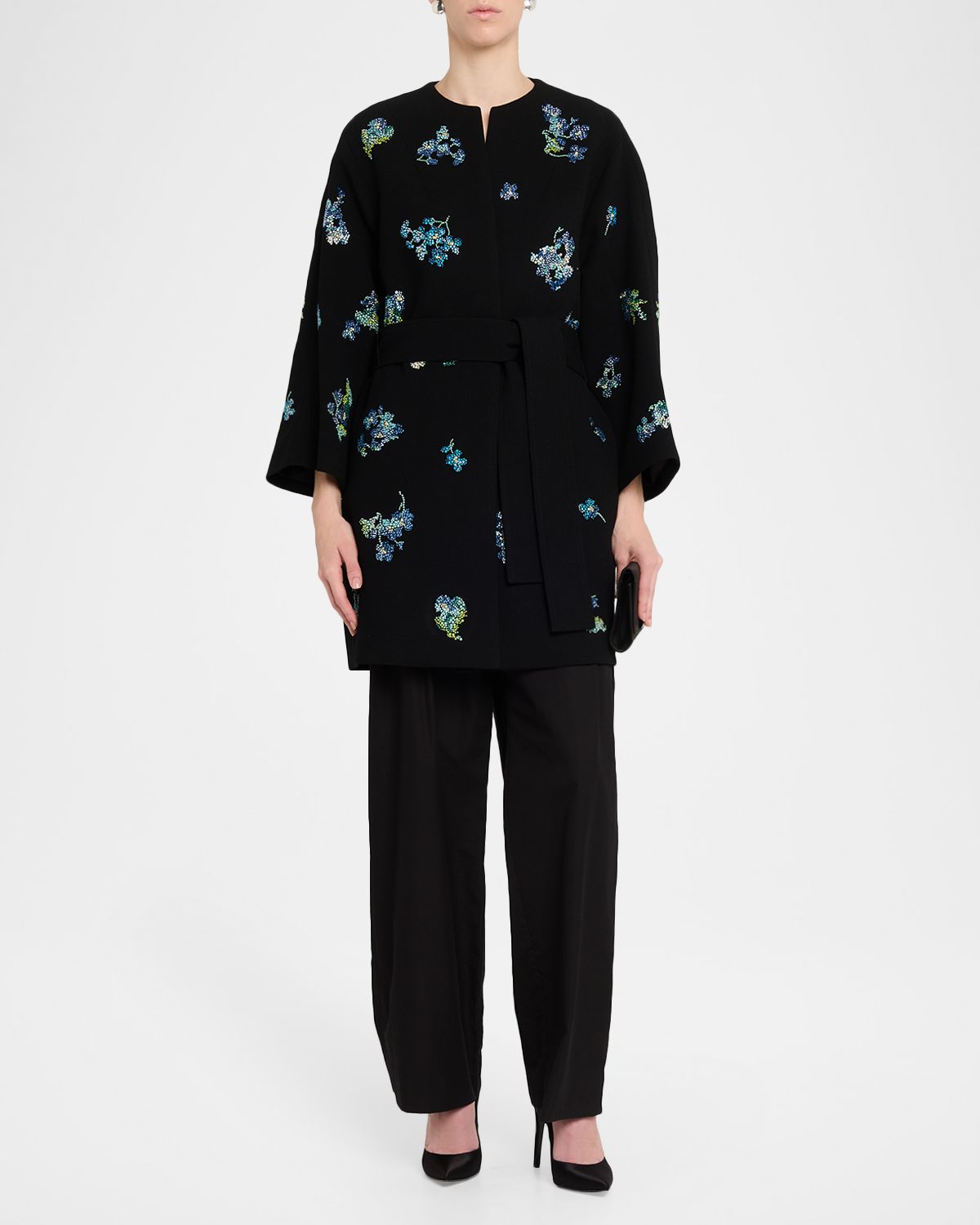 Libertine Bluebell Lane Embellished Cashmere Belted Open Coat