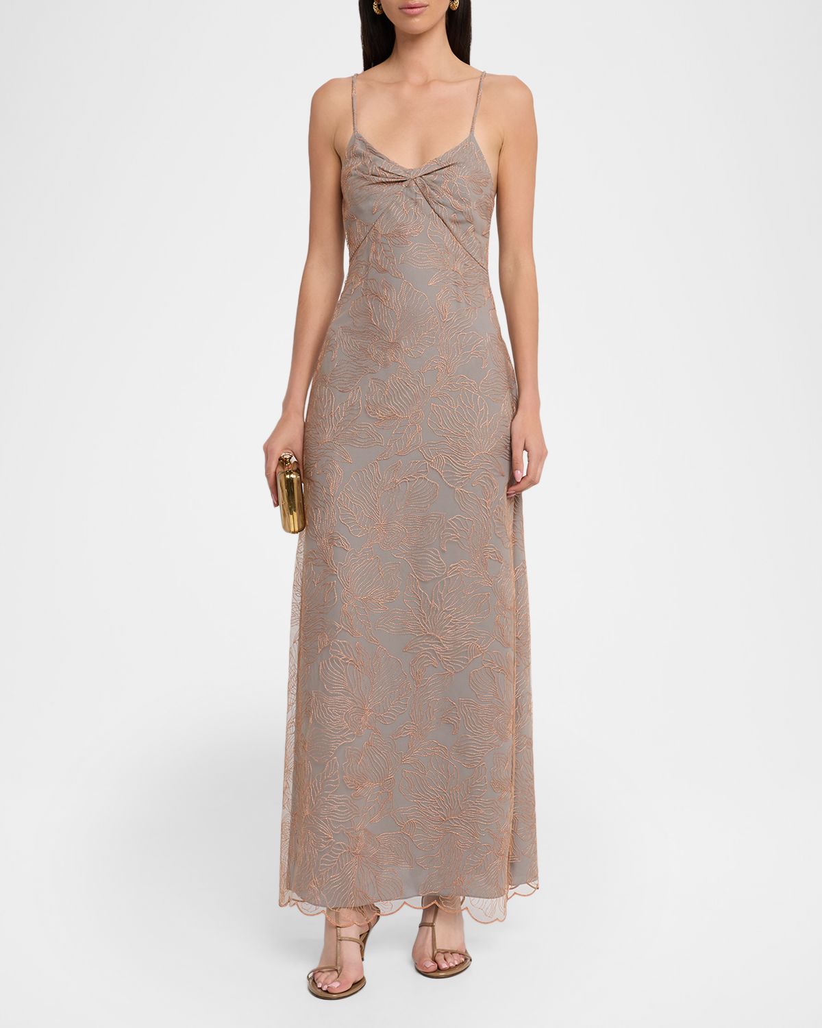 Emporio Armani Backless Floral-Embroidered Tulle Maxi Dress