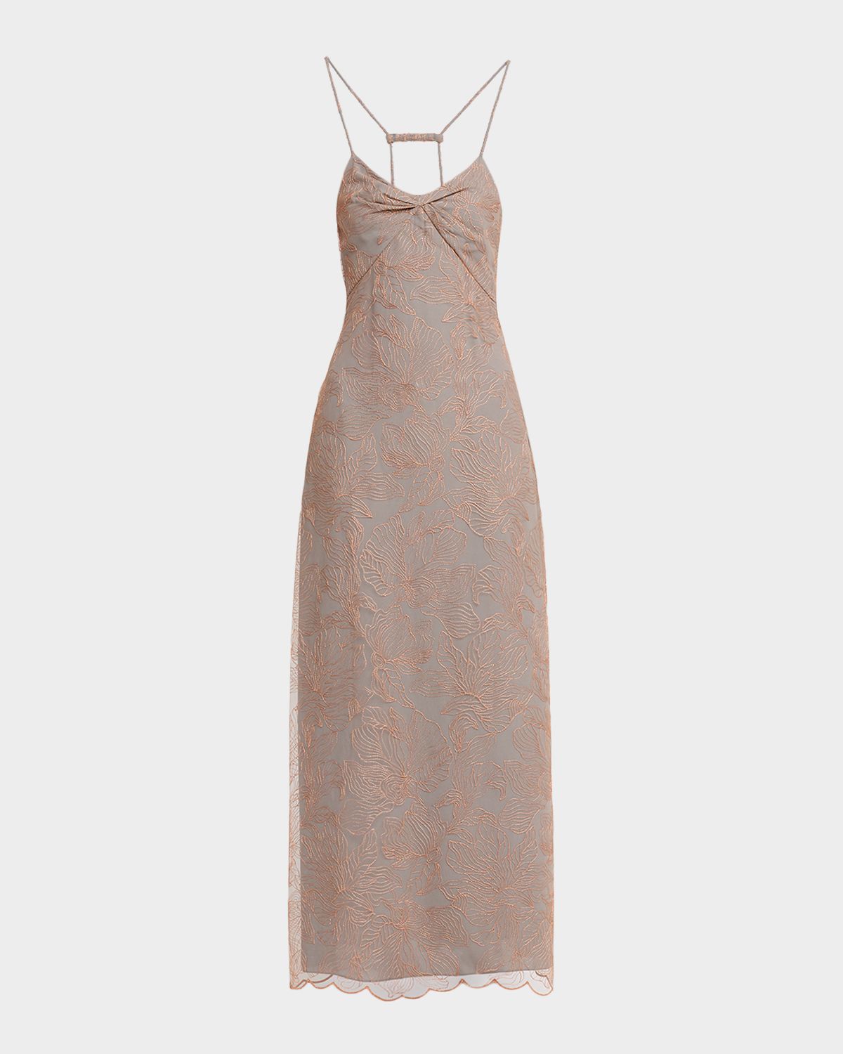 Emporio Armani Backless Floral-Embroidered Tulle Maxi Dress