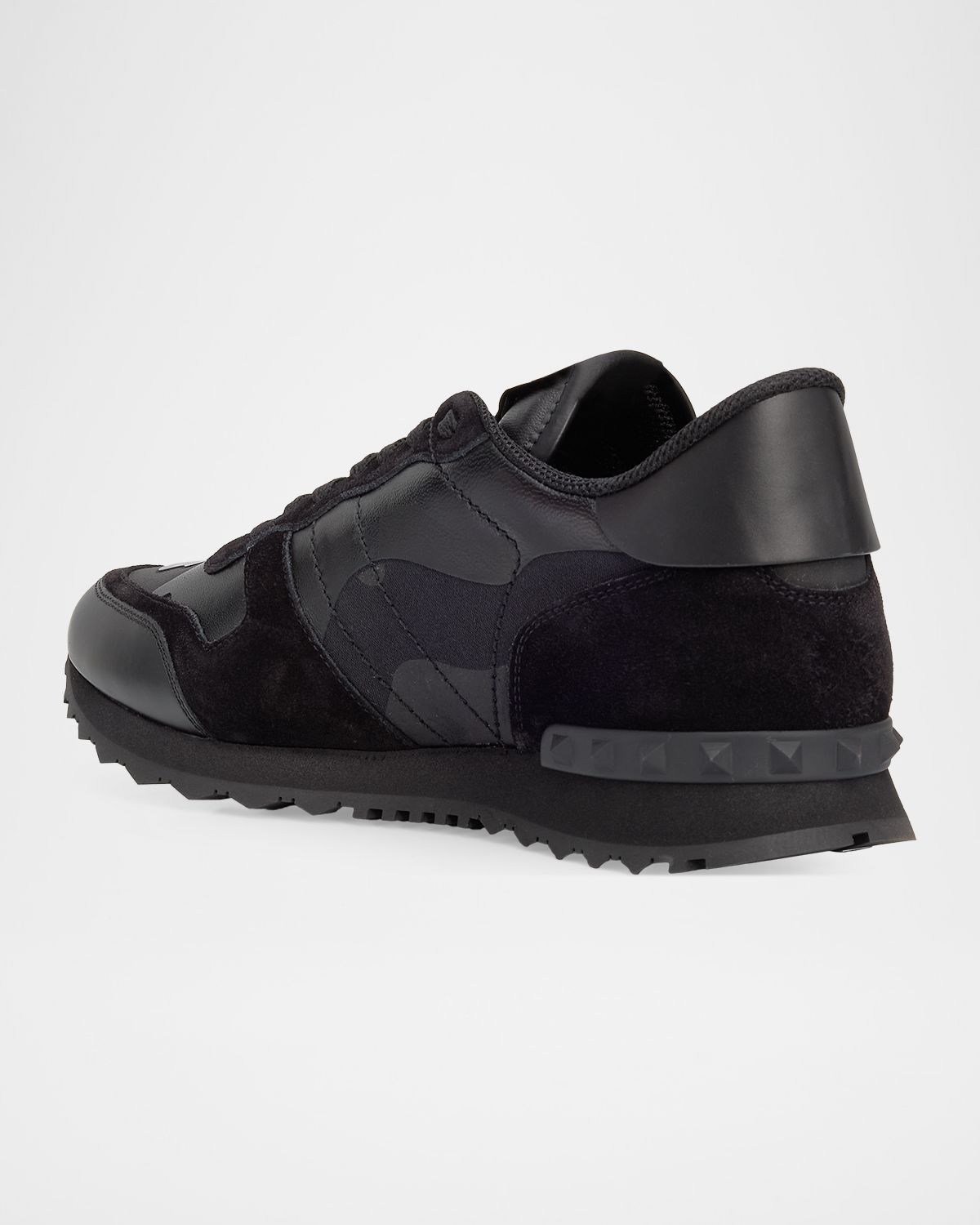 Valentino Garavani Men 's Rockrunner Cotton and Leather Sneakers | Thumbnail 4 Valentino Garavani Men 's Rockrunner Cotton and Leather Sneakers | Thumbnail 4