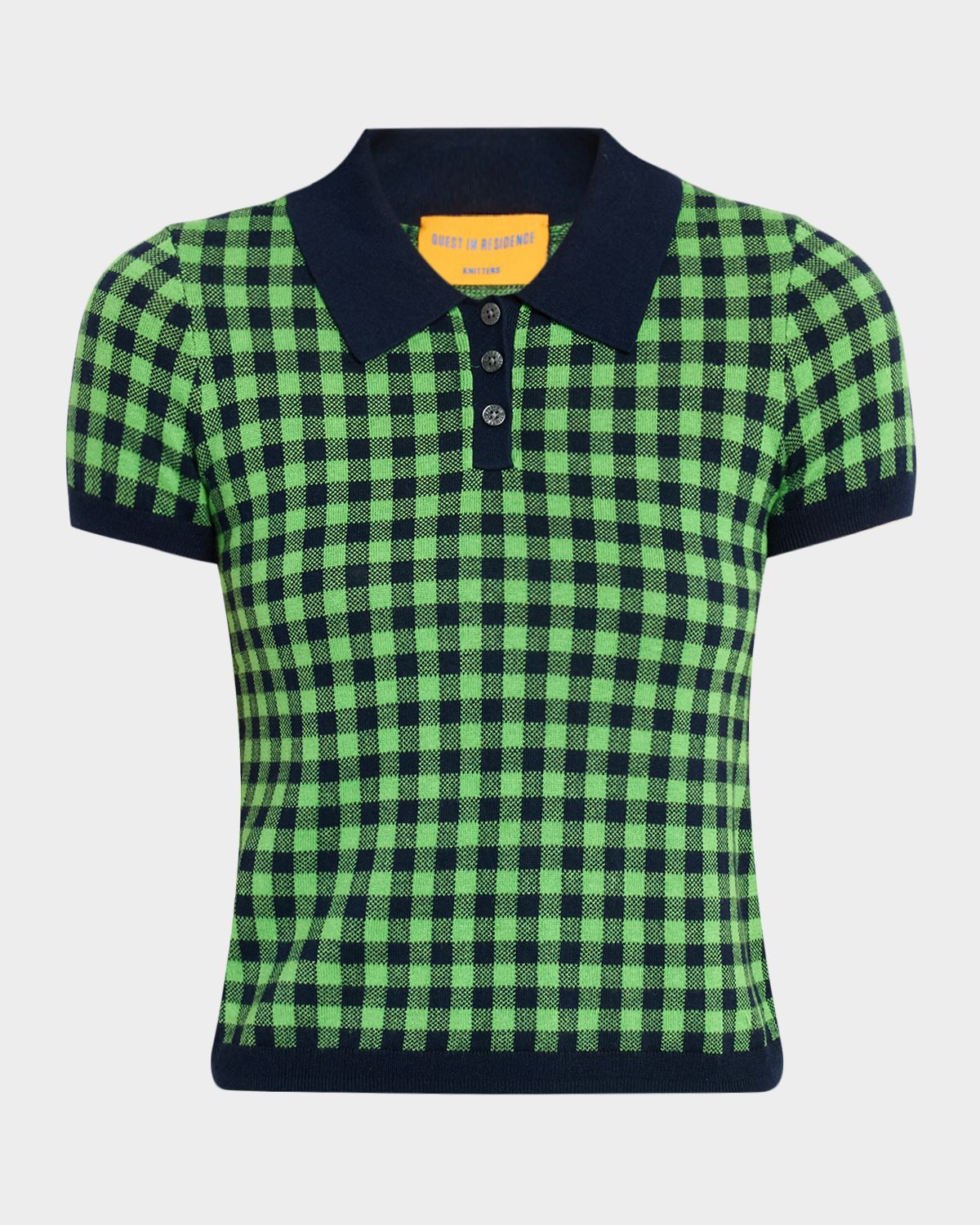 Guest in Residence Gingham Shrunken Silk-Linen Polo | Thumbnail 6 Guest in Residence Gingham Shrunken Silk-Linen Polo | Thumbnail 6