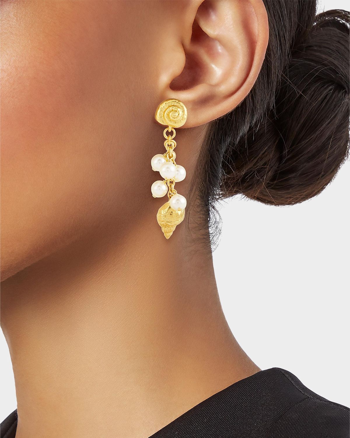 Chloe Goldtone & Imitation Pearl Mismatched Seashell Drop Earrings