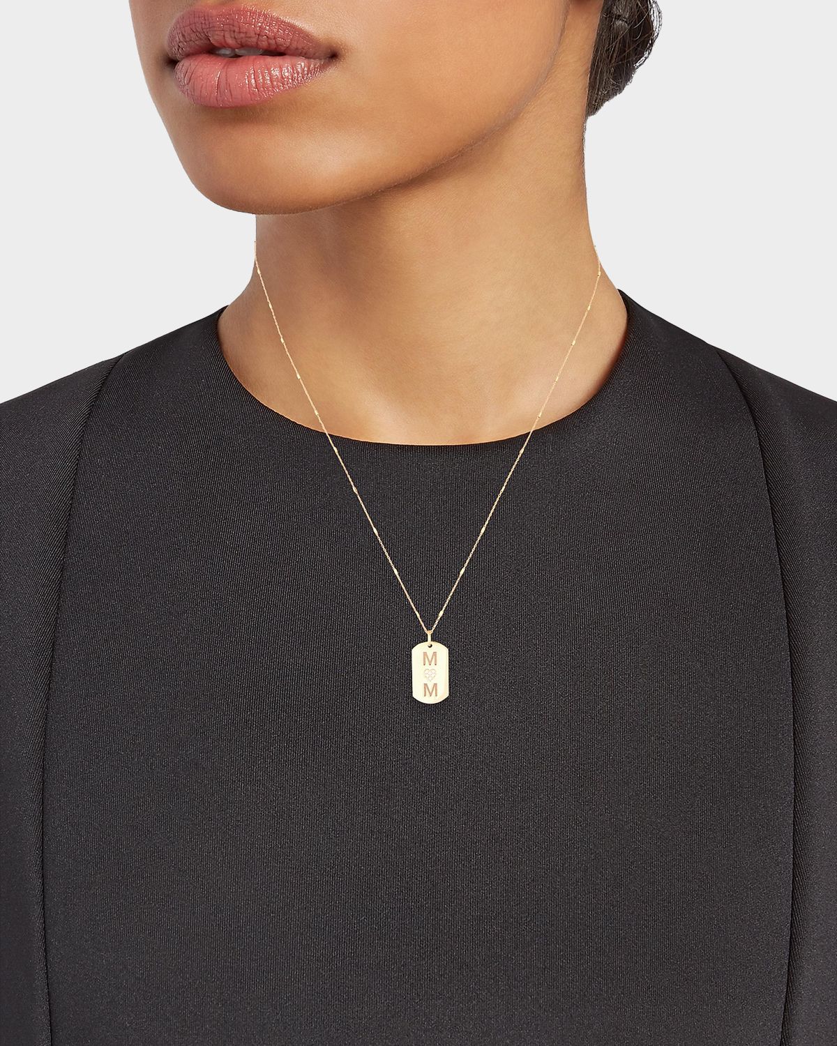 Zoe Chicco 14K Yellow Gold Diamond Mom Dog Tag Necklace