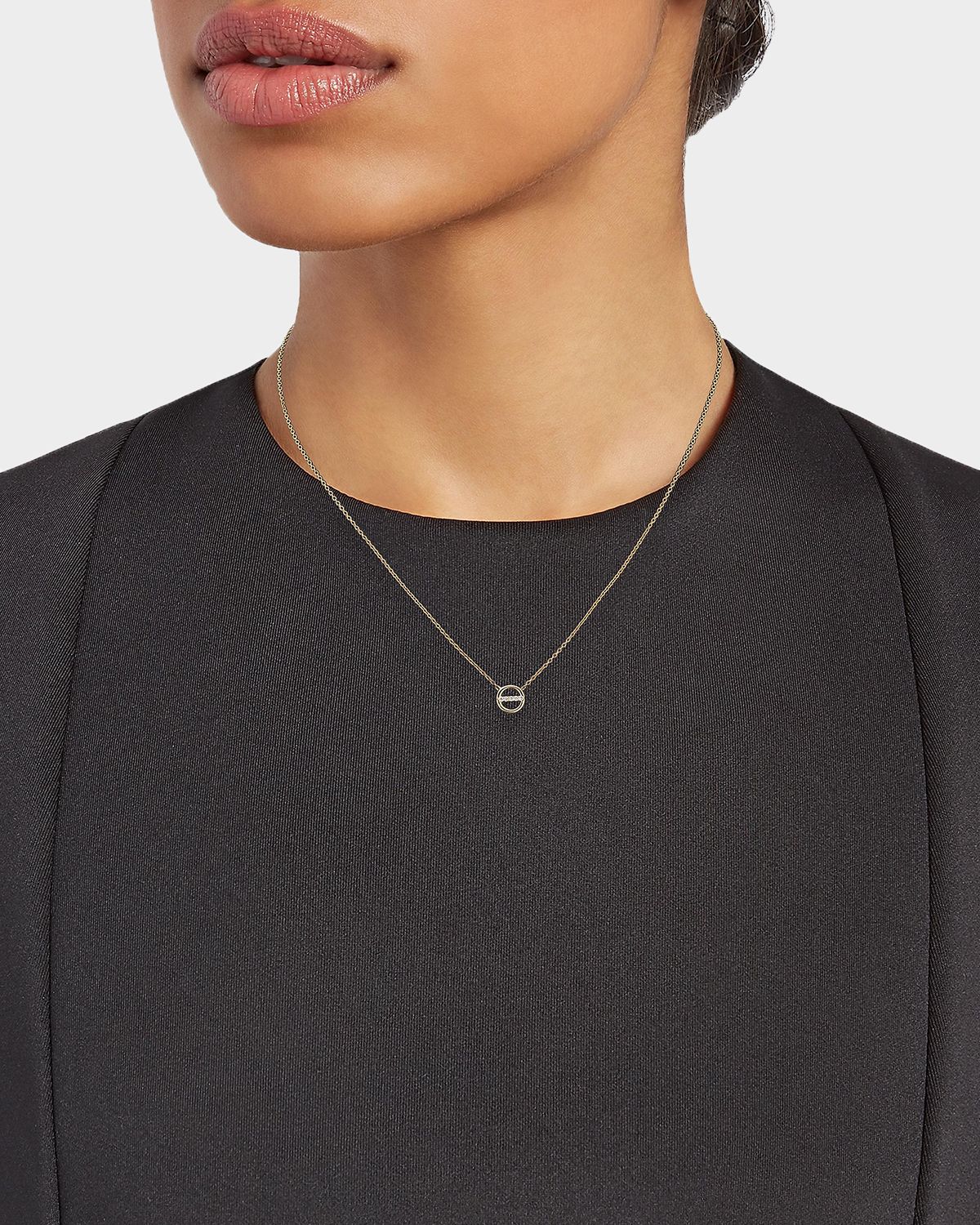Zoe Chicco 14K Yellow Gold Diamond Bar Circle Pendant Necklace