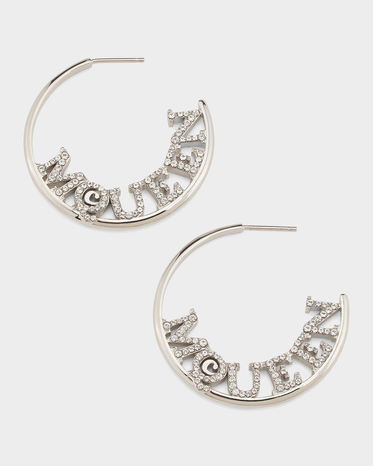 McQueen Silvertone & Glass Crystal Logo Hoop Earrings