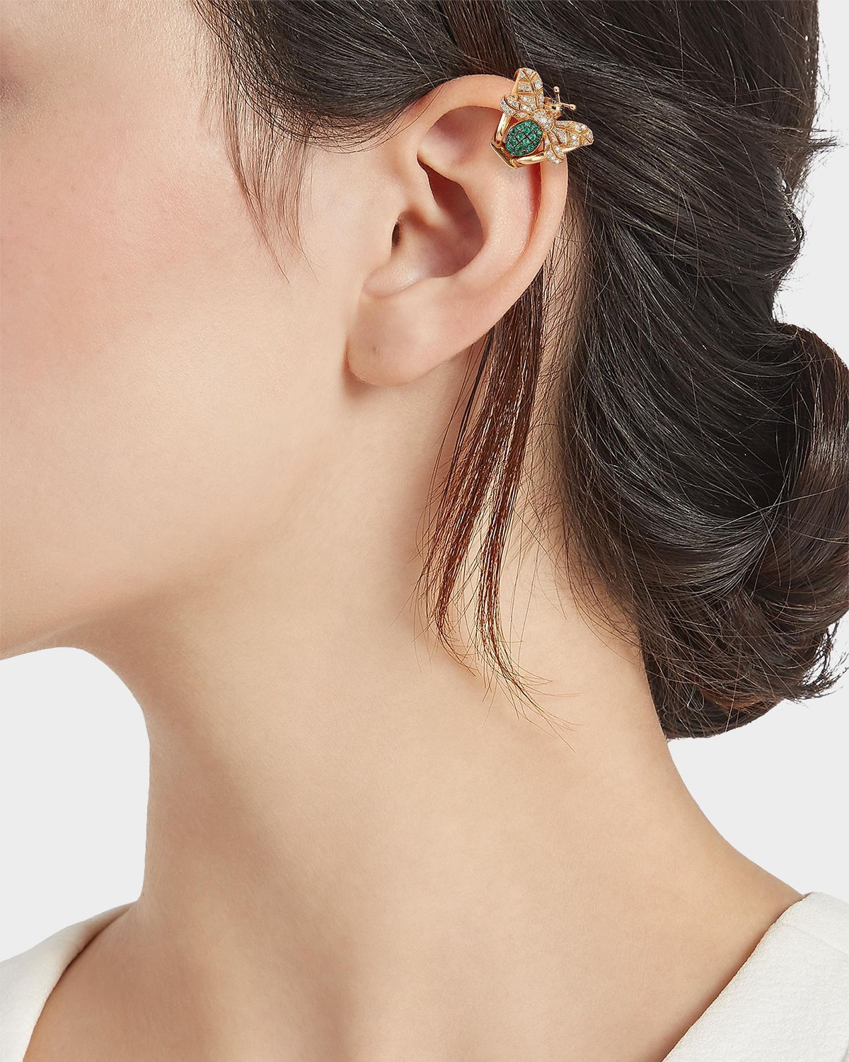 BeeGoddess Honey Bee 18K Rose Gold, Emerald & 0.03 TCW Diamond Ear Cuff