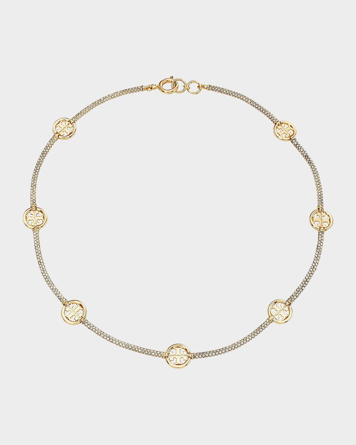 Tory Burch Miller 18K-Gold-Plated & Crystal Logo Station Necklace