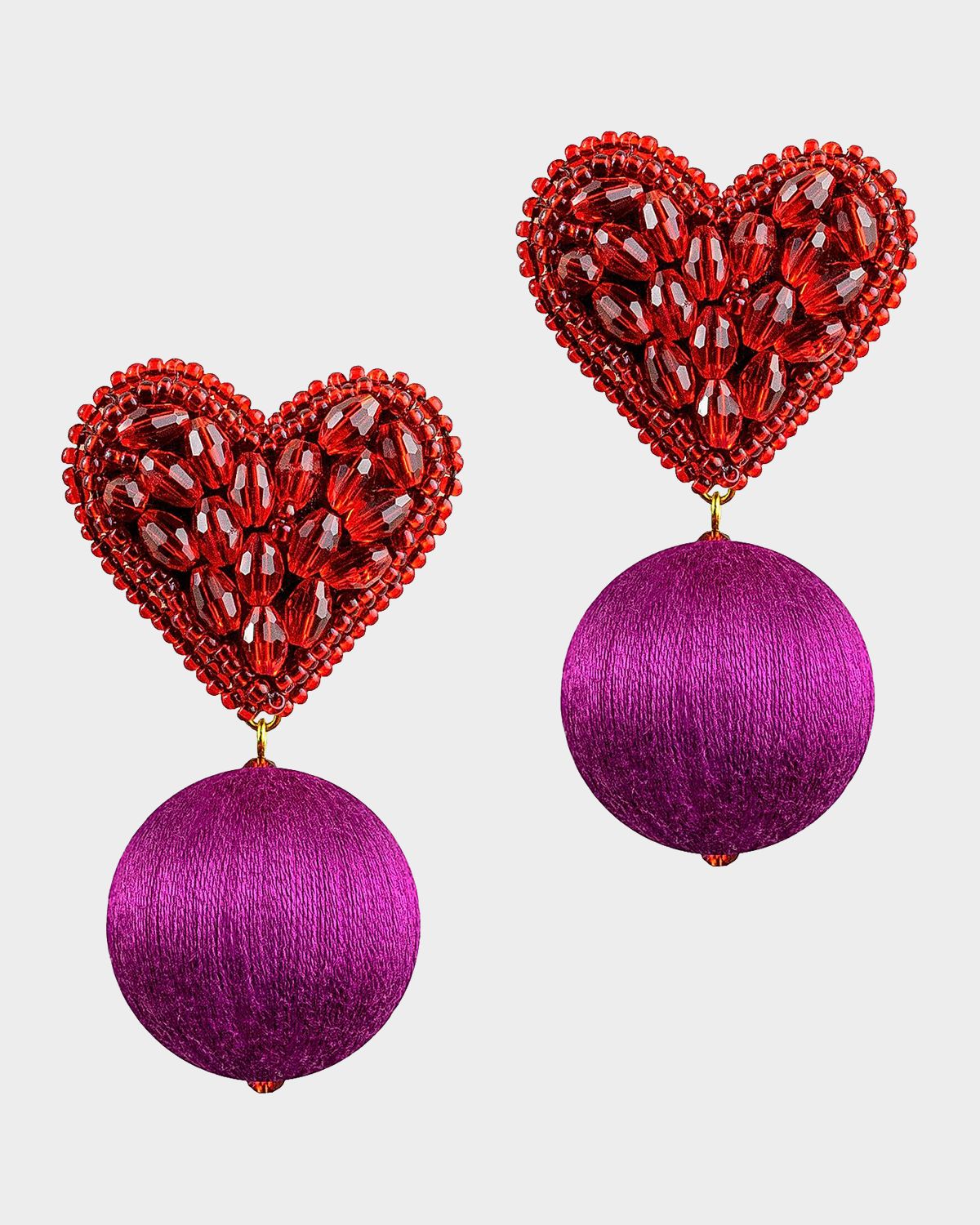 Saule Label Luisa Beaded Heart Cotton Thread Earrings