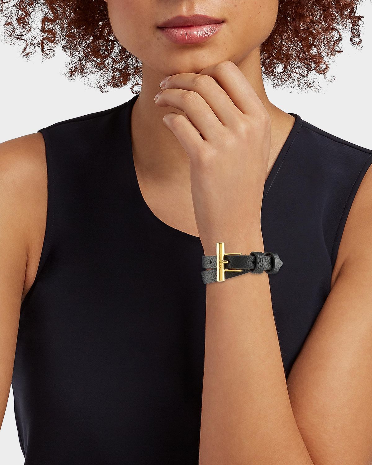 McQueen Goldtone & Grained Leather Double Wrap Bracelet
