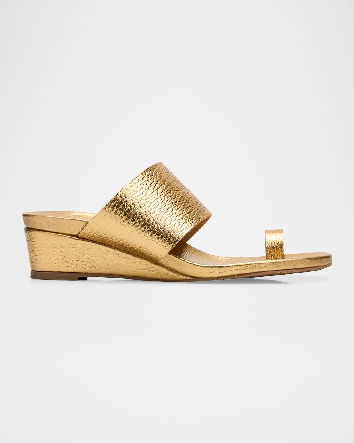 Pedro Garcia 40mm Weilis Metallic Leather Toe-Ring Wedge Sandals