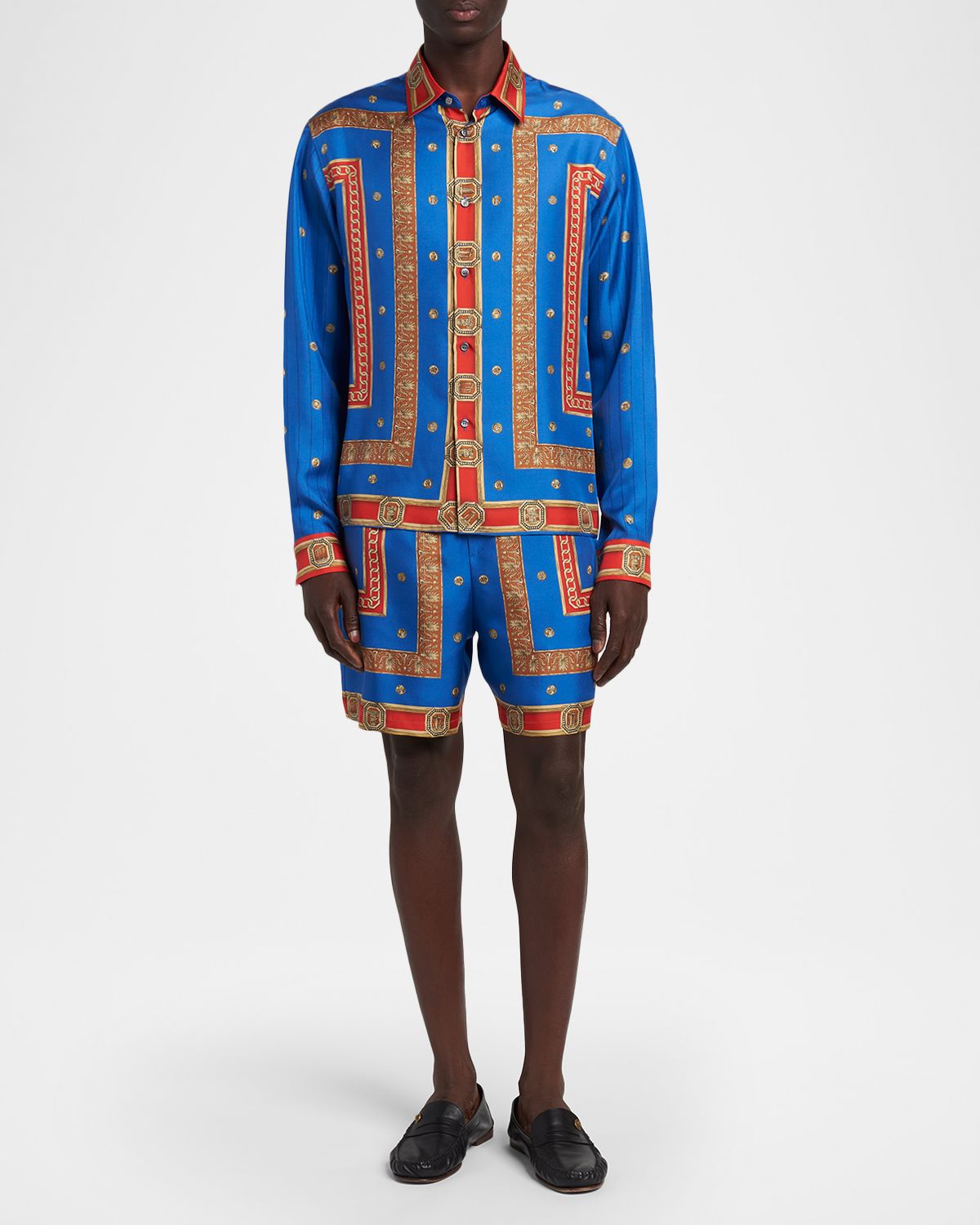 Versace Men 's Barocco Button-Front Silk Shirt